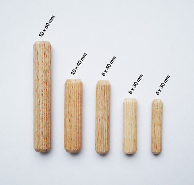 PATIKIL 60 Stück Holzdübel 6x20mm - Riffeldesign Mit Abgeschrägten Enden