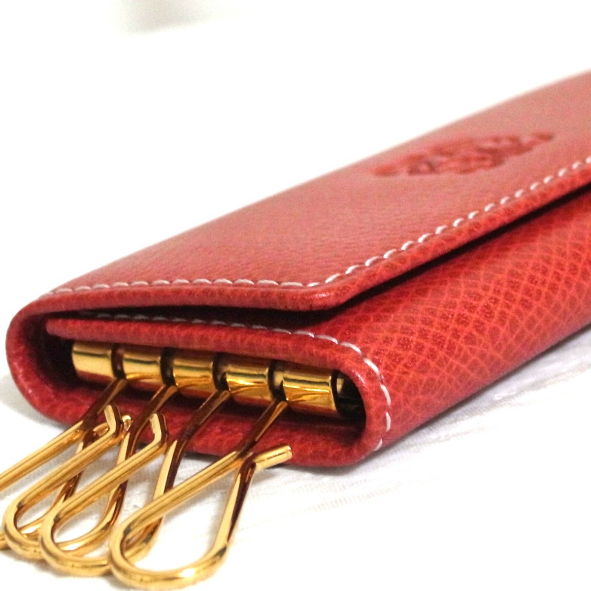 Authentic Loewe 1846 Red Leather Key Case 4 Hooks Good Authentic Loewe 1846 Red Leather Key Case 4 Hooks Good
