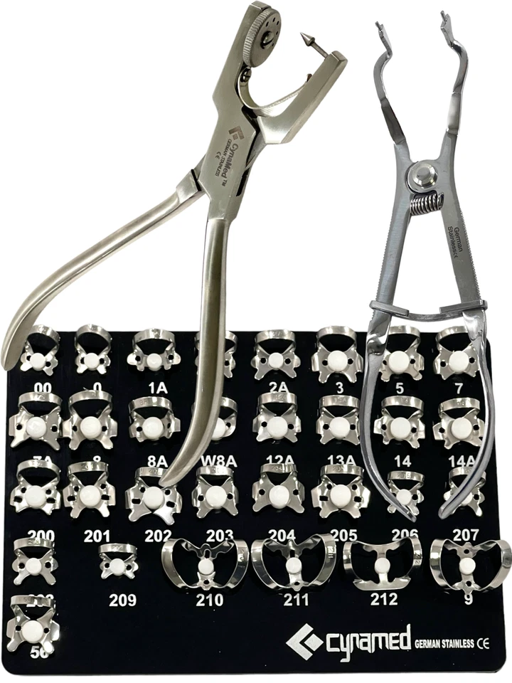 Kit de inicio de presa de goma alemana de 33 piezas con abrazaderas perforadoras de marco instrumentos dentales Foto 3 de 4