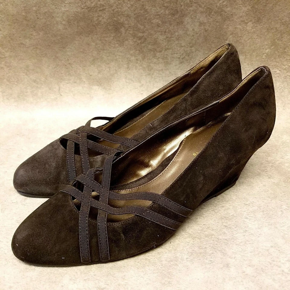 Markon Womens Quarry Size 9 Brown Leather Slip On 2.5" Wedge Heels - Image 3 of 4