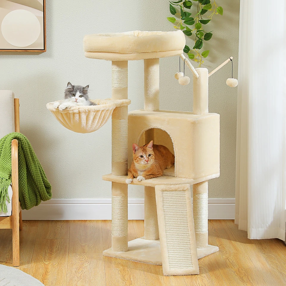Rascador Purpurra Torre para gatos de varios pisos para gatos domésticos, altura 105 cm