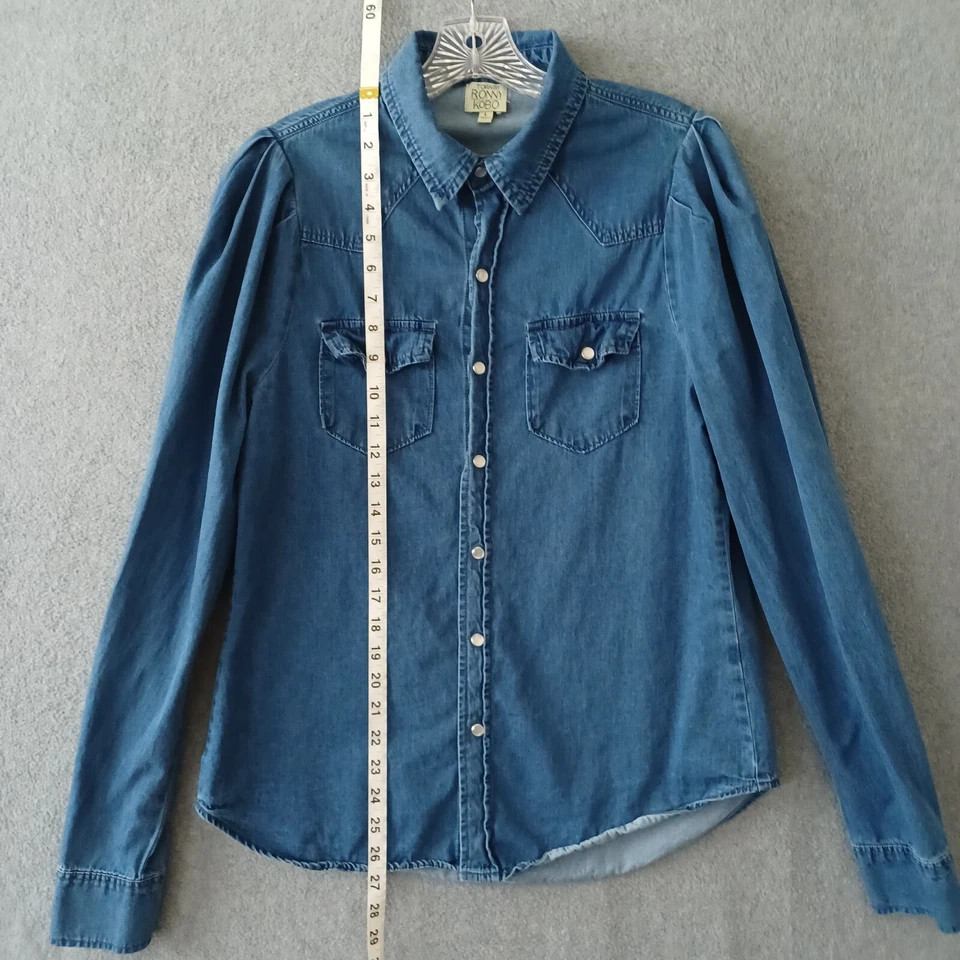 Torn By Ronny Kobo Shirt Womens Large Blue Chambray Western Pearl Snap Shirt - Image 2 of 4