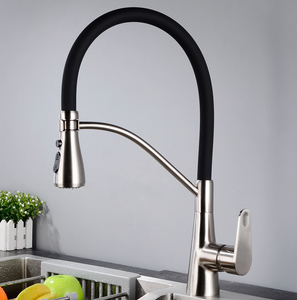 Deck Mount Sus 304 Brushed Nickel Kitchen Faucet Black Rubber Hot