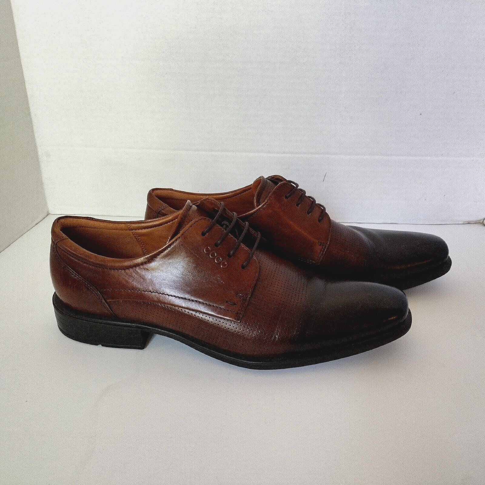 SAOLA Scarpe Ecco Derby Uomo EUR 47 US 13 13 5 EW Vamp Forate Punta Piana Ombra Marrone