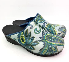 Sanita Womens Size EU 39 US 8 Blue Paisley Slip On Comfort Mule Clog Shoes