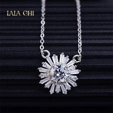 1Ct Round Cut VVS Moissanite Daisy Halo Pendant Choker 18K White Gold Plated