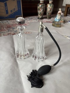 Pair of Vintage Glass Dressing Table Bottles – One with Atomiser –Art Deco Style