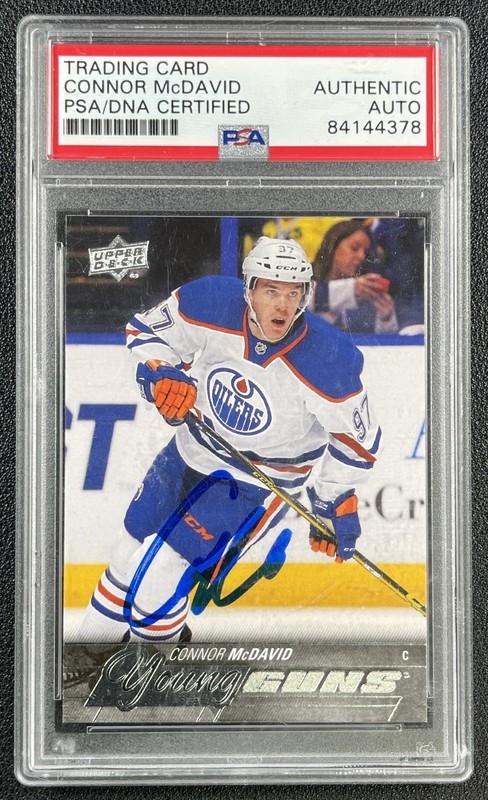 CONNOR MCDAVID PSA DNA AUTH AUTO 2015-16 UPPER DECK #201 ROOKIE YOUNG GUNS 4378