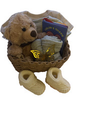 Newborn Baby Gift Basket Neutral  Baby Shower Gift  Blanket Booties Set