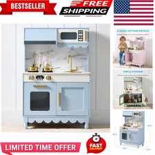 Toddler Kitchen Playset, Wooden Cottage Kids Play Kitchen with 5 Accessories,...