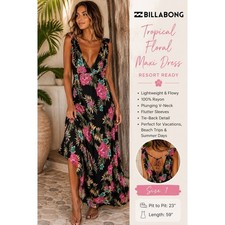 Billabong Maxi Dress Womens Black Floral Exce...