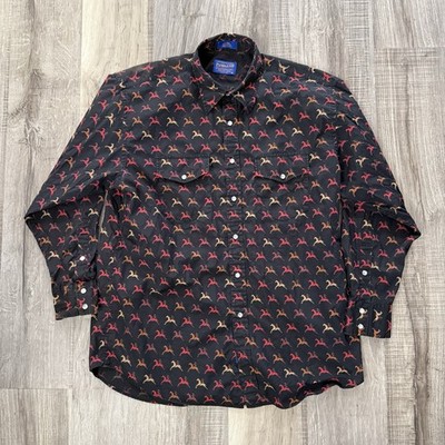 Pendleton Western Style Pearl Snap Button Up Horse Design Men s Size Large L