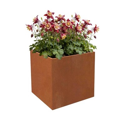 16 Inch Corten Steel Planter Cube Metal Planters Rusted for Outdoors Garden Yard