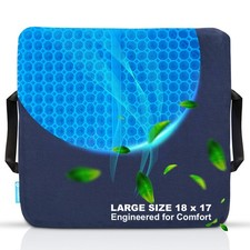 Gel Seat Cushion for Long Sitting, Ergonomic Cooling Pad w/ Non-Slip Cover