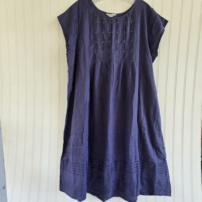 Sundance Viv Day Dress Size XL Blue 100% Linen Oversized Pintucks Lagenlook  | eBay