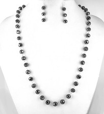 4 mm 20" Treated Certified Black Diamond Beaded Necklace With Earrings In 925