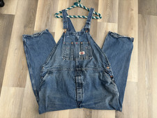 Vtg ROUND HOUSE Men's Denim Bib Carpenter Overalls Blue 48x30 Straight Leg USA
