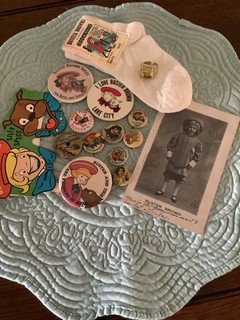 VINTAGE LOT BUSTER BROWN PIN BACKS TAGGED SOCKS RING POST CARD MIRROR