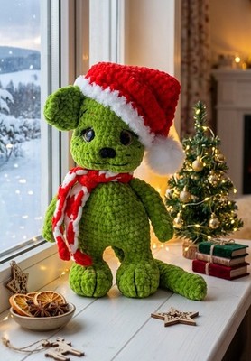 Handarbeit gehäkelt Amigurumi weiches Plüschtier Weihnachten Grinch Katze