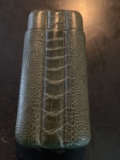 RARE FALLON Bronze Ostrich Leg Leather 3 Cigar Case Holder Vintage Luxury