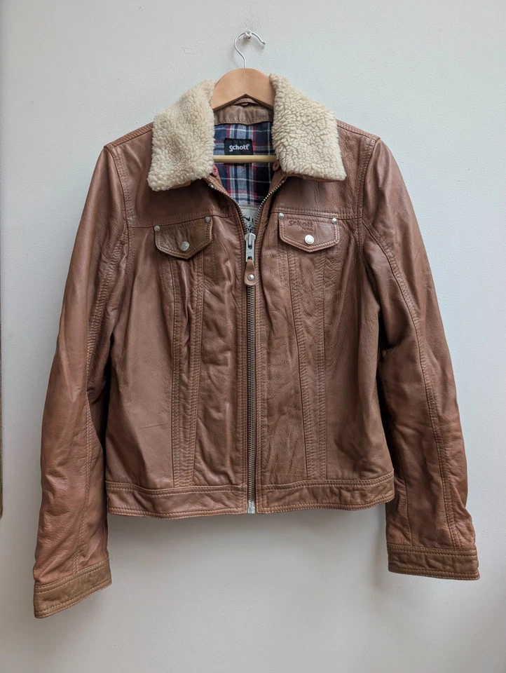 Vintage Schott NYC Trucker/Bomber Lambskin Leather Jacket - Medium - Imagen 1 de 4