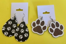 Puppy Dog Cat Pet Paw Print Dangle Earrings Black Earrings Lot Of 2 Gift