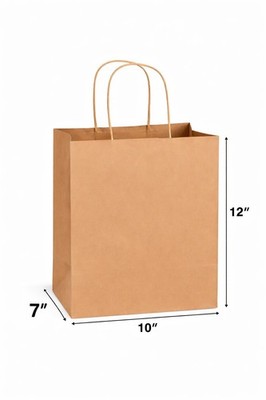 Paper Shopping Bags 100 Natural Kraft 10'' x 12'' x7'' Retail