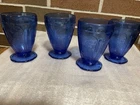 4-Vintage Jeannette Glass Cherry Blossom Cobalt Blue Tumbler -Depression Glass
