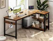 Casaottima L Shaped Computer Desk, 48 Inch Small Corner Desk with Storage Shelve