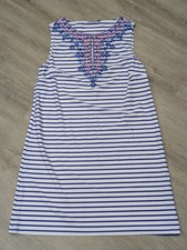 Cabana Life X Talbots Dress Womens Large Blue Stripe Embroidered Sleeveless