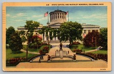 1948 State Capitol And McKinley Memorial Columbus Ohio OH Vintage Postcard