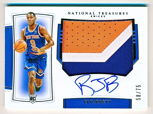 RJ Barrett [Horizontal Patch Autograph] #128 2019 Panini National Treasures card