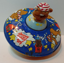 Sleepy Teddy Bear Spinning Top Ohio Arts Tin 1960's READ