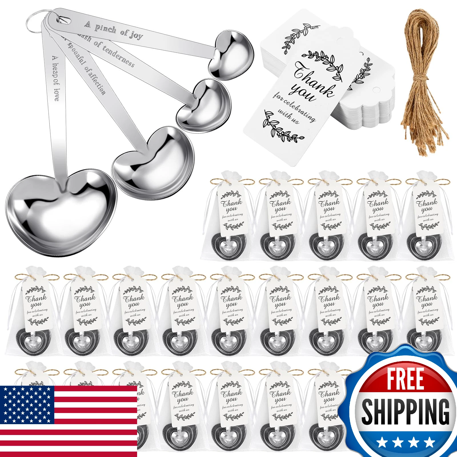 Umigy 12-Set Heart Shaped Measuring Spoons Tea Spoons Wedding Baby Shower Favors
