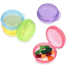 5 Pack Small Pill Box for Pocket Purse Daily Round Mini Pill Organizer Case NE