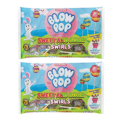 Charms Blow Pop Sweet & Sour Swirls Fruit Lollipops Easter Basket Candy 2 Pack
