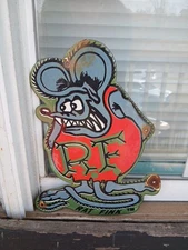 RARE VINTAGE RAT FINK PORCELAIN SIGN ED ROTH HOT ROD GAS ENGINE RACE CAR AUTO. 