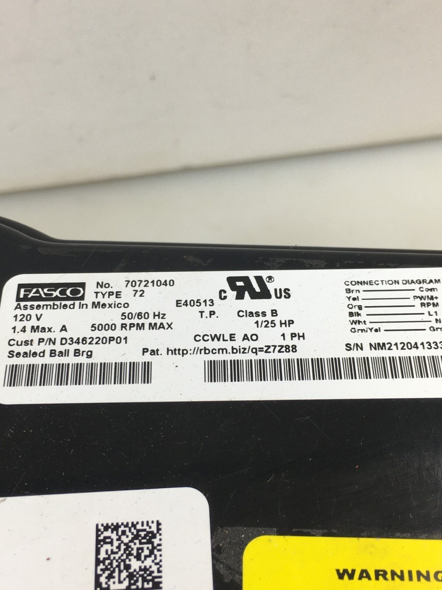 FASCO 70721040 Draft Inducer Blower Motor D346220P01 Type 72 120V