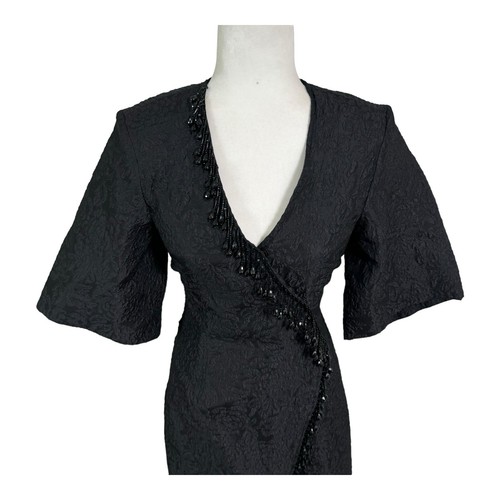 Ganni Jacquard Organza Bead Fringe Wrap Dress EU34/ US2 - Picture 3 of 14