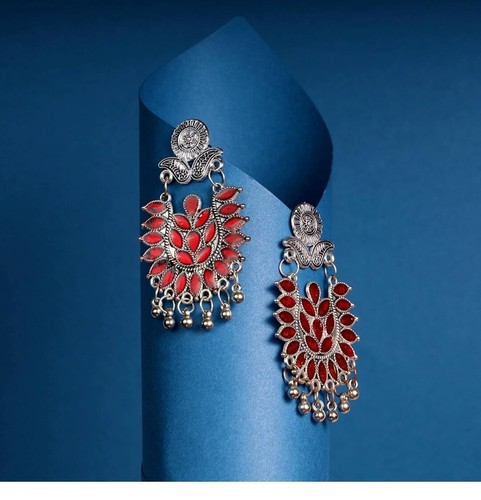 Indian Afghani Designer Oxidized German Silver Bollywood Light Weight Earrings - Picture 12 of 21