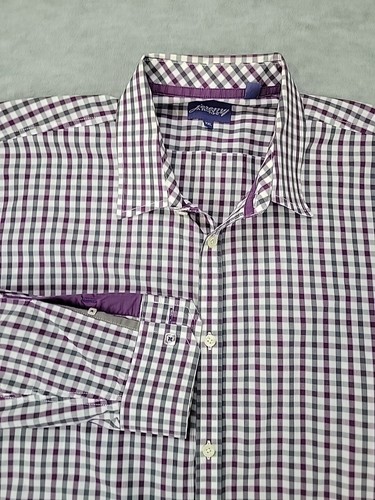 Camisa Jeremy Argyle NYC Púrpura/Gris/Blanco Cuadros A Cuadros Abotonada L/S Para Hombres XXL - Imagen 2 de 11