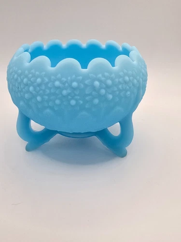 Fenton Blue Satin Glass Orange Tree 3 Foot Candy Dish Vintage