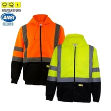 High Visibility Class 3 Hi-Vis Sweatshirt Full Zip Hooded Black Bottom-H9011/12