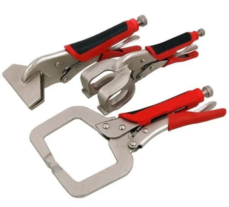 Neilsen 3pc Welding Locking C Clamp Tool Set Mole Grip Pliers Sheet Metal Grips