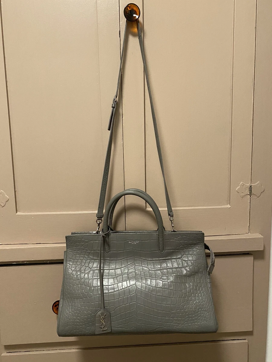 Gray YSL Saint Laurent Cabas Leather Tote