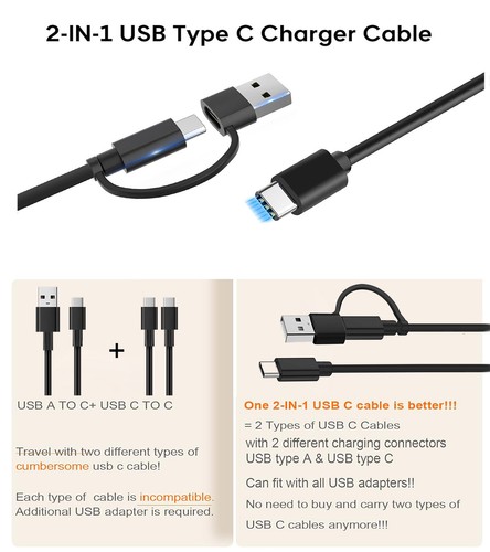 3-Pack 3FT USB-A+USB-C to USB Type-C Fast Charge Cord Charging Cable For Samsung - Picture 3 of 26