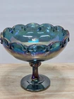 Indiana Carnival Glass Iridescent Blue Garland Teardrop Bowl Pedestal Compote