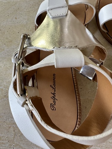 Ralph Lauren Women's White Silver Leather Sandal ankle w/ buckle size 7.5 - Picture 5 of 8