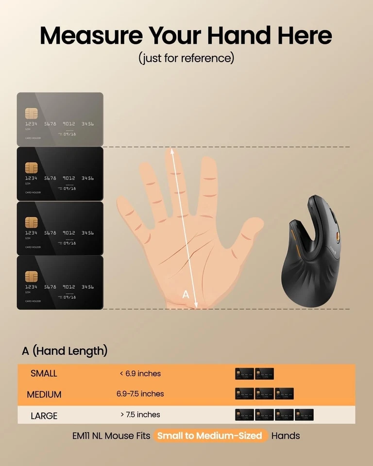 ProtoArc EM11 NL Ergonomic Mouse, Wireless Vertical Mini Mouse Black-UK - Image 4 of 4