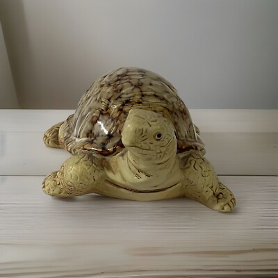 Vintage Land Turtle Six Inch Clay Hand Painted Tortoise Tan And